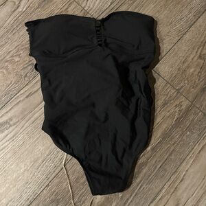 One piece super strappy black bathing suit